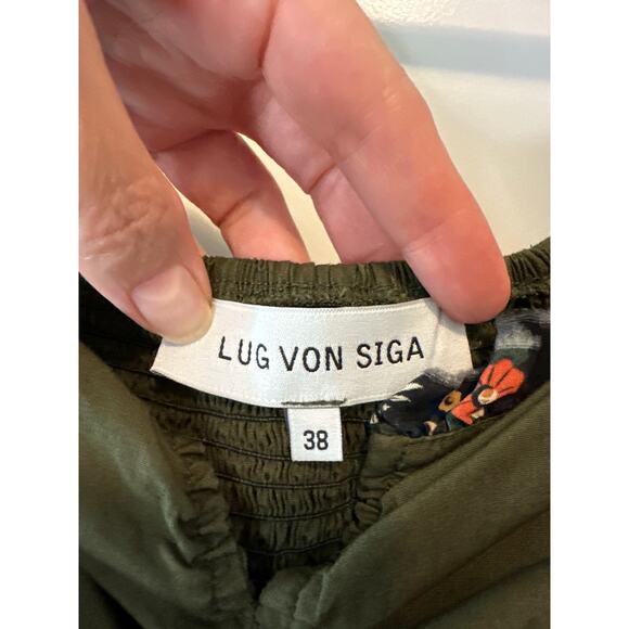 Lug Von Siga Army Green Serena Ruffle Cotton Poplin Midi Dress Size 6 - Picture 5 of 12